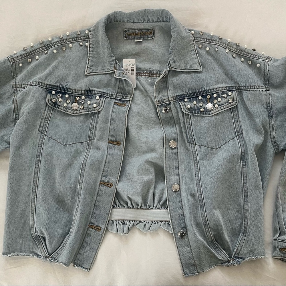 Studded Light Blue Denim Jacket- New with tags, never been worn